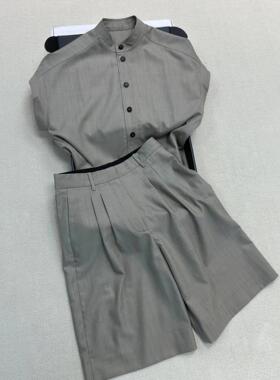 巨好看夏季一整套2026新款大方得体轻奢高级感灰色衬衫短裤两件套