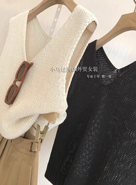 随便穿都有品！！！出口R本和纸棉，粗棒针双V领无袖针织衫马甲女