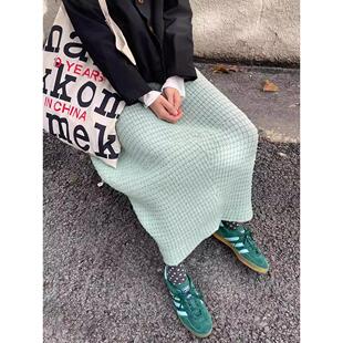 清仓捡漏 高腰显瘦气质绿色针织休闲半身裙女秋 专柜撤回外贸女装