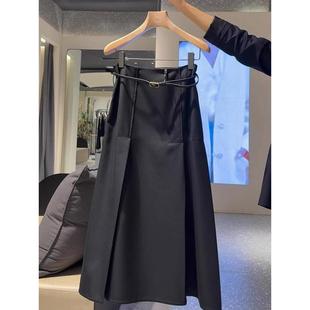 黑色高腰中长款 显瘦垂感a字伞裙 西服半身裙女夏季 高级感气质修身