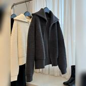 翻领双拉链针织开衫 黑色羊羔毛外套女2025年秋冬新款 高级感时尚 女