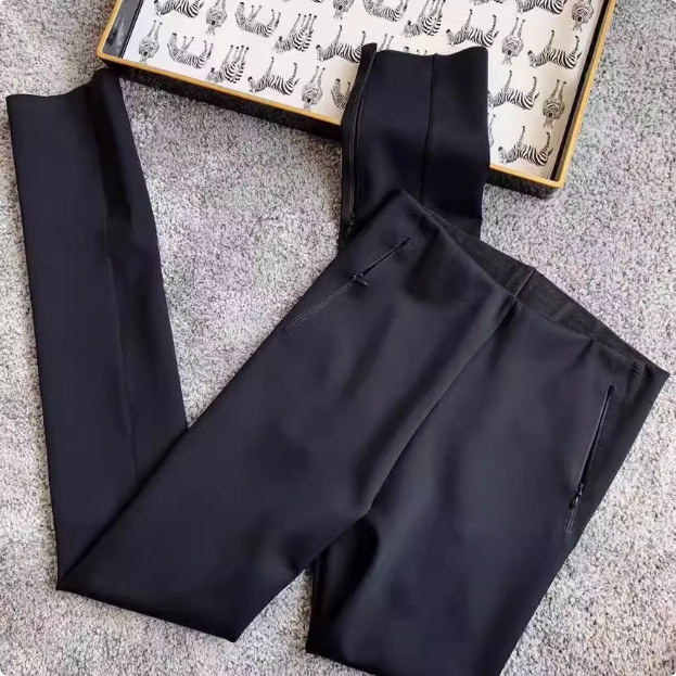 超火弹力打底裤子女款春夏季高腰直筒修身小脚九分紧身健美拉链裤