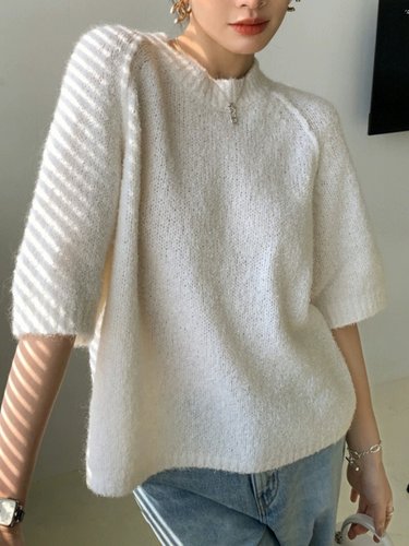 牛X货 巨炸裂！五分袖T恤女2024春夏宽松慵懒套头针织短袖上衣