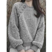 巨好看 牛X货 巨炸裂 轻熟上衣灰色毛绒花边针织毛衣外套女秋冬