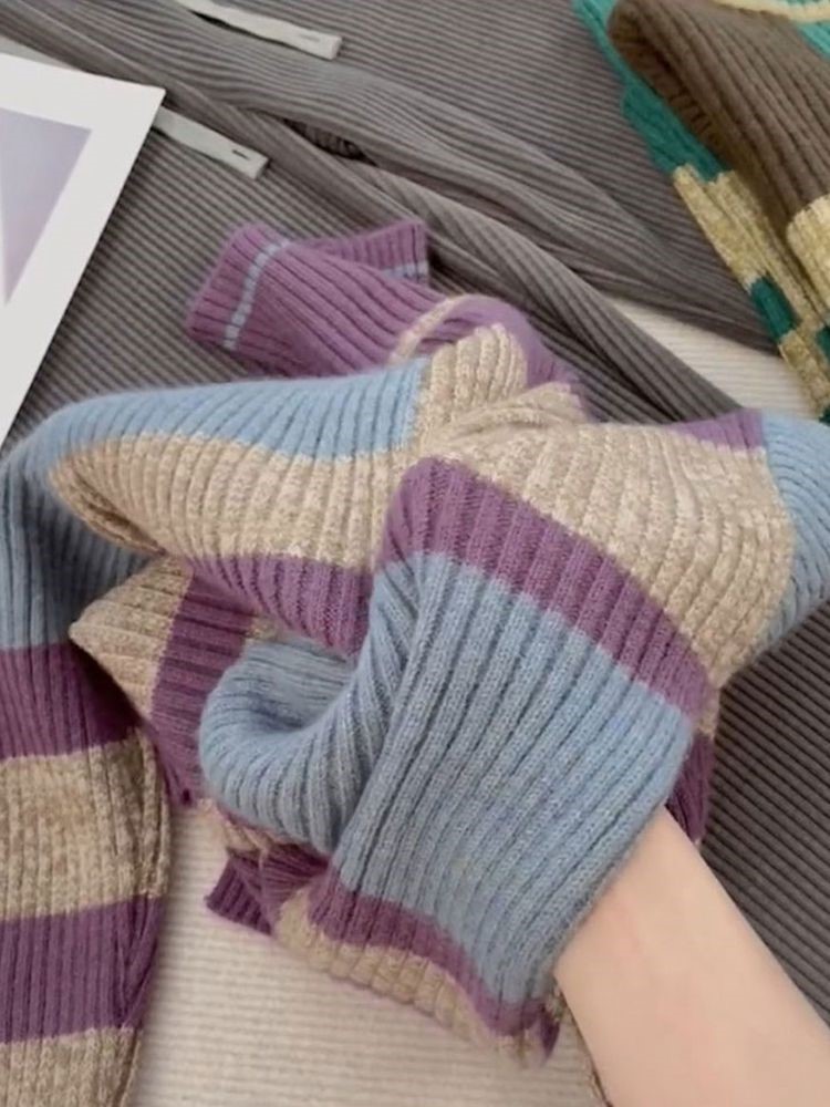 品牌专柜撤柜女装外贸原单清仓软糯高级感撞色马海毛针织衫毛衣女