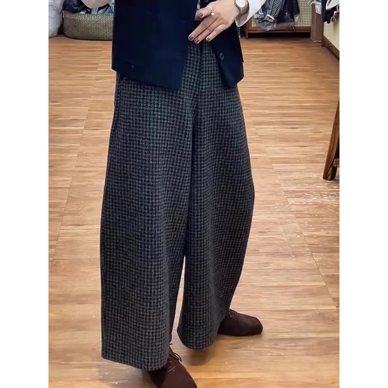 日系ins慵懒风毛呢加厚镰刀裤2024冬季适合胖mm的遮胯藏肉弯刀裤