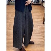 日系ins慵懒风毛呢加厚镰刀裤 遮胯藏肉弯刀裤 2024冬季 适合胖mm