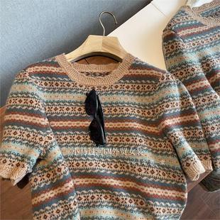 厂渠道纱 针织衫 自留 长袖 女冬 100羊毛费尔岛提花花边短 元