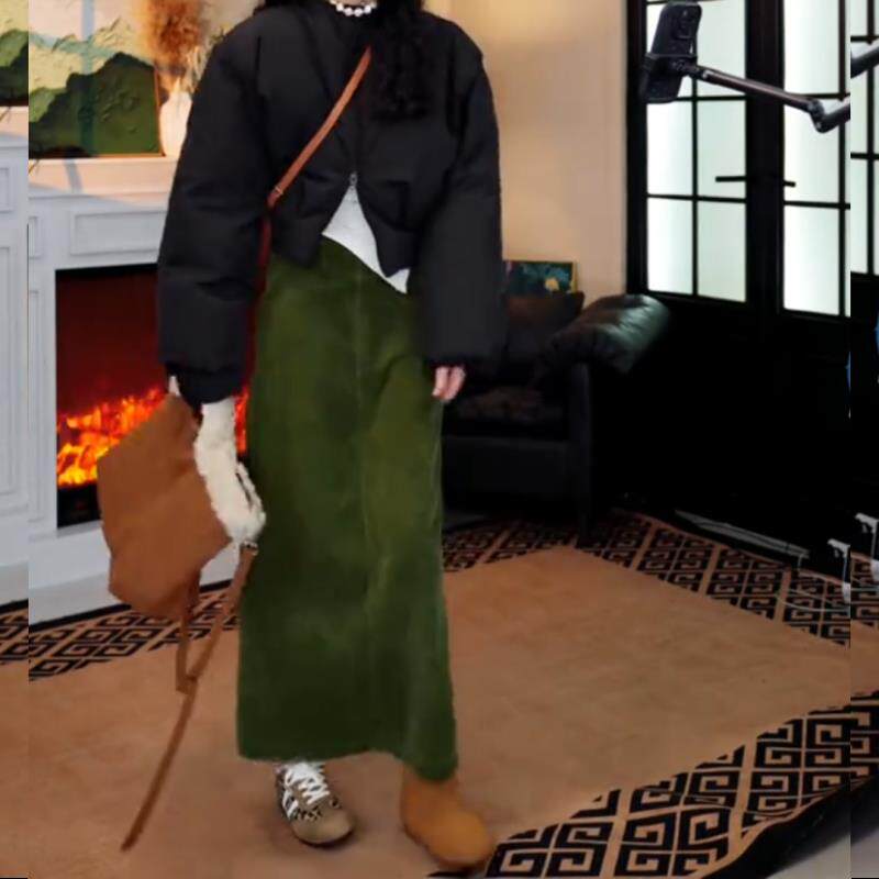 胖mm秋冬新款加厚保暖百搭绿色灯芯绒半身裙女显瘦a字中长直筒裙,女装/女士精品,大码半身裙,淘宝优惠券,粉丝福利购,淘宝优惠卷