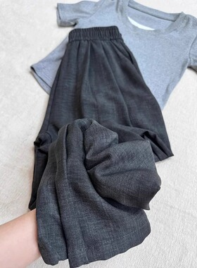 灰黑色亚麻料扎染镰刀裤女夏季2025新薄款慵懒风宽松遮胯山本裤子