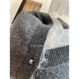 女 懒人假两件早秋蕾丝花边V领羊毛针织衫 渠道货 柜上3.9K