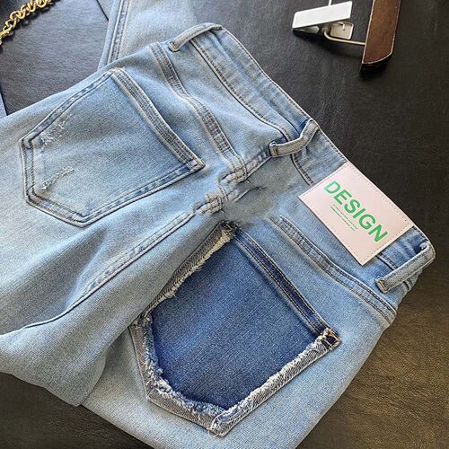 2024夏季高腰宽松直筒浅蓝色牛仔裤显瘦显高毛边九分裤子高街ins