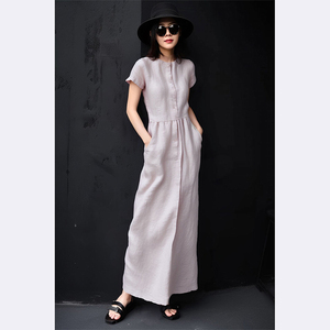 法式棉麻亚麻衬衫连衣裙女2024新款夏季轻奢高级感小个子气质长裙