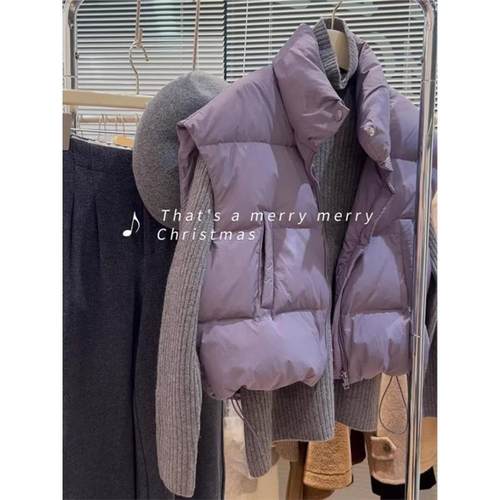 牛X货 巨炸裂！紫色短款羽绒服外套女冬季宽松立领白鸭绒背心马甲
