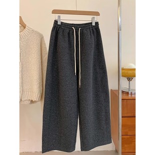 女简约休闲百搭羊毛阔腿裤 深灰色毛呢裤 秋冬BI入 CHAO级