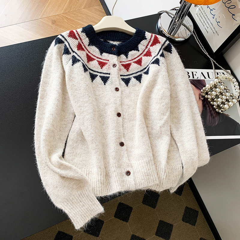 CHAO级推荐！复古费尔岛毛衣外套女韩版秋冬新款宽松百搭洋气针织