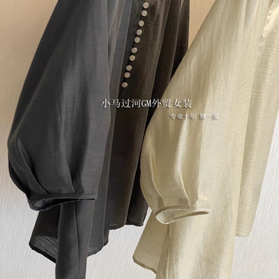 上身一秒入夏！！！自留推~皮球扣天丝醋酸亚麻七分袖宽松衬衫女