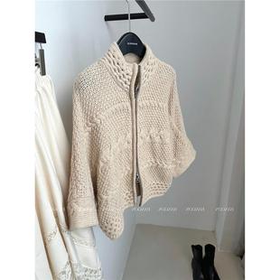 复古肌理感斗篷针织上衣女气质百搭温柔风拉链毛衣外套