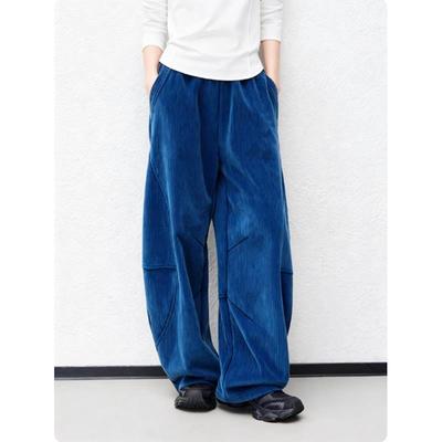 蓝色灯芯绒裤子女2025新款今年流行爆款弯刀裤宽松大码休闲阔腿裤