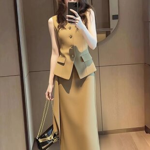 推荐！春季社会干练气质轻奢出席重要场合西装马甲连衣裙套装