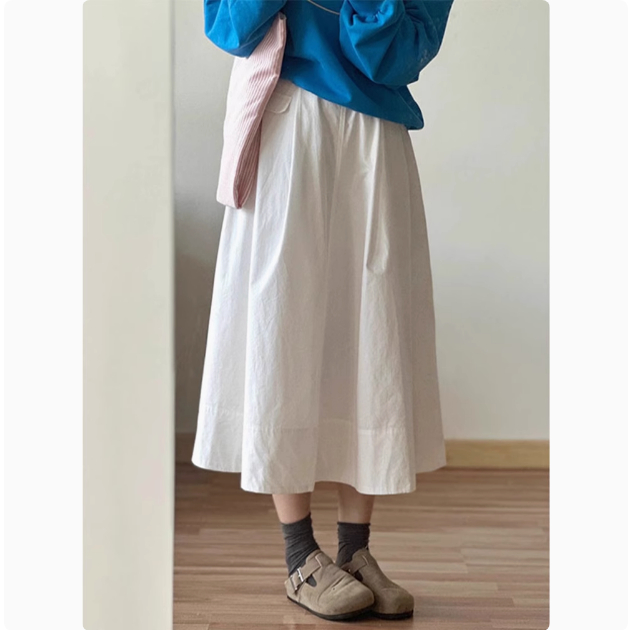 牛X货 巨炸裂！米白色半身裙女高腰A字长裙宽松日系气质松紧裙子