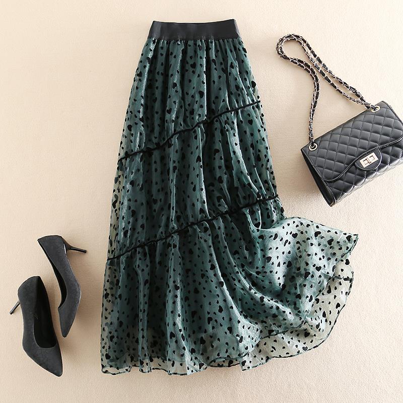 牛X货 巨炸裂！爱心植绒显瘦伞裙松紧腰裙子蓬蓬中长裙超仙纱裙女