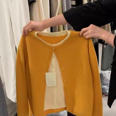 撤柜女装多巴胺宽松软糯高级感奶fufu黄色拼接假两件长袖针织毛衣