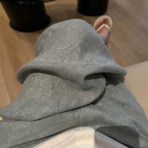 牛X货 巨炸裂！海盐蓝细闪阔腿裤女夏季高腰遮胯显瘦休闲裤子