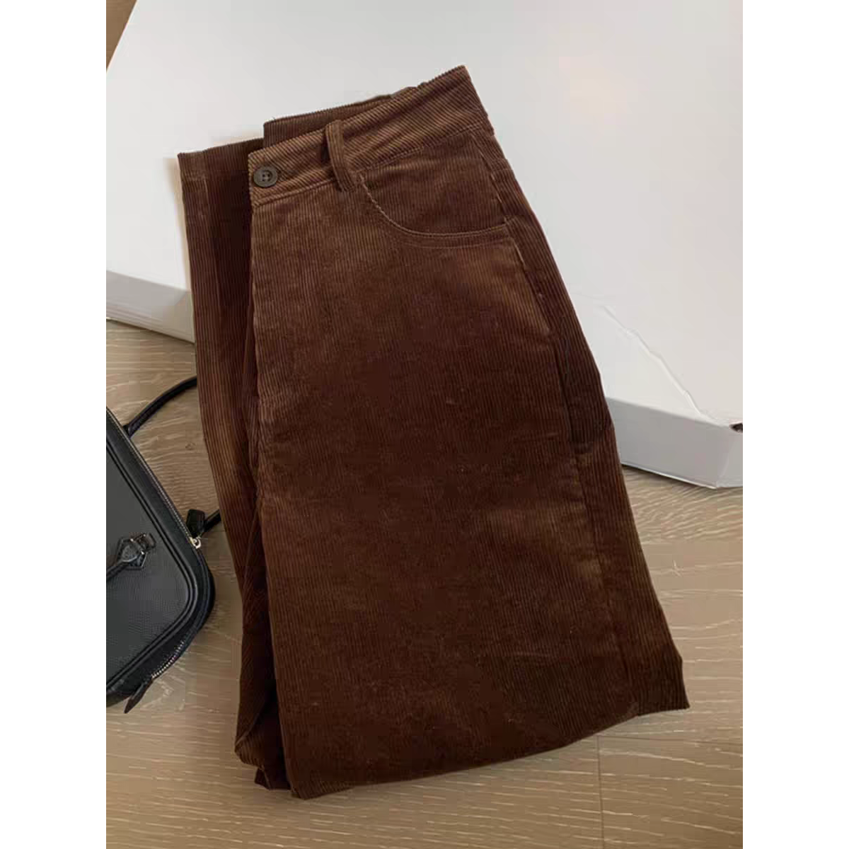 CHAO级推荐！棕咖色灯芯绒窄版直筒裤子美拉德穿搭条绒阔腿长裤女