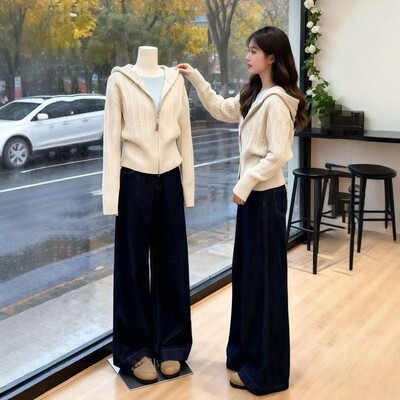韩系慵懒风超好看连帽短款针织衫小个子减龄漂亮独特上衣2025秋季