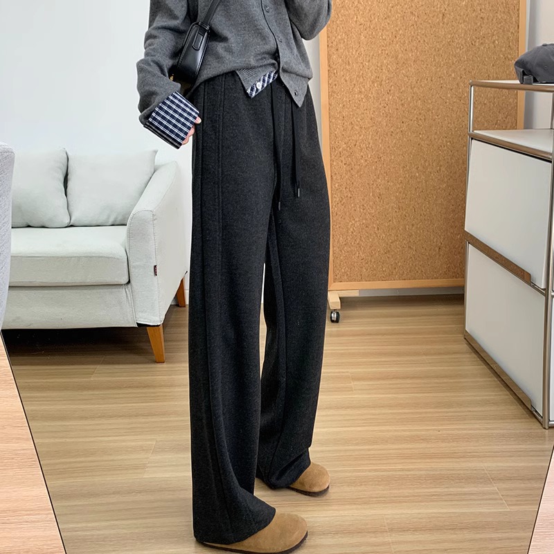巨推荐！显瘦C位！羊毛呢休闲裤女双走线窄版直筒阔腿裤秋季长裤