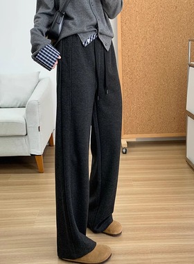 巨推荐！显瘦C位！羊毛呢休闲裤女双走线窄版直筒阔腿裤秋季长裤
