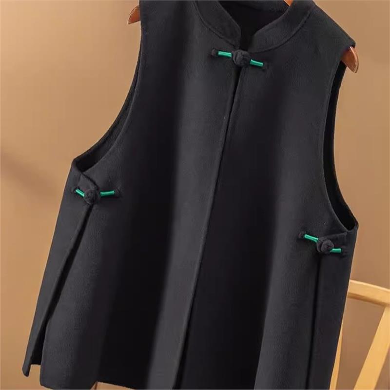 新中式双面羊绒马甲女欧洲站2025秋冬立领国风羊毛呢子衫夹外套衣