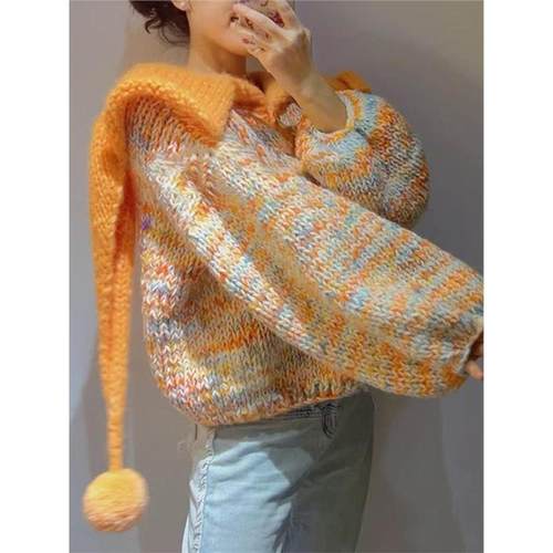 绝美巨好看早秋上衣女2025新款爆款韩系设计感宽松慵懒风橘色毛衣