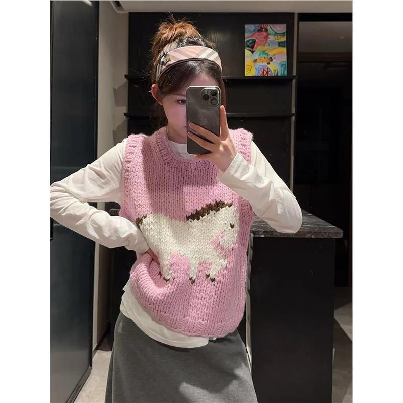 韩系漂亮小上衣早秋叠穿针织马甲背心女2025新款减龄漂亮外穿毛衣