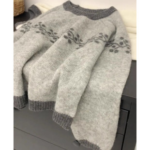 气质上衣 女装 高级感灰雪花色套头圆领马海毛毛衣女秋冬季 2025新款