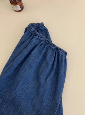 掌柜自留！一眼心动！蓝色棉麻松紧腰阔腿牛仔裤舒适松软休闲裤女