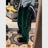 冬加厚直筒阔腿裤 欧货高端宝石绿色豹纹丝绒裤 子女2025新款 设计感