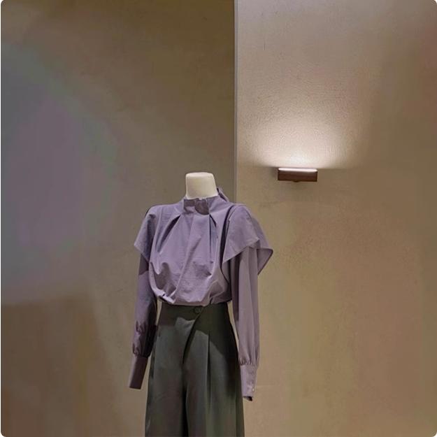 美的漫不经心!!今年流行秋季韩版时尚高级感别致紫色衬衫上衣女