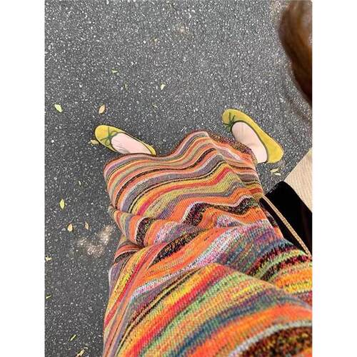牛X货 巨炸裂！吊带彩虹条纹针织连衣裙女夏季超仙海边度假沙滩裙