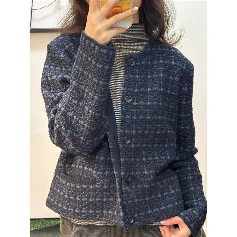 牛X货 巨炸裂！蓝色小香风短款外套女秋冬千金风宽松百搭夹克上衣