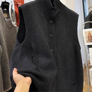 洋气超好看叠穿立领无袖毛衣女秋冬宽松马甲背心毛线针织衫上衣