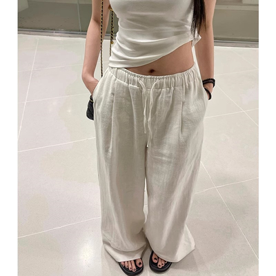 不会透的水洗白色苎麻裤宽松阔腿裤薄款棉麻裤子女夏季亚麻遛弯裤