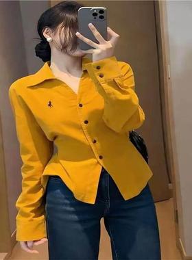 牛X货 巨炸裂！穿搭时尚洋气黄色长袖衬衫收腰减龄上衣女冬季百搭