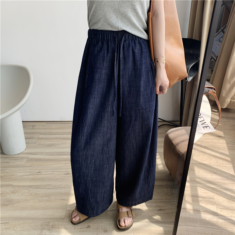 真心推荐你们！抽绳亚麻牛仔裤女夏季新薄款宽松显瘦阔腿休闲裤子