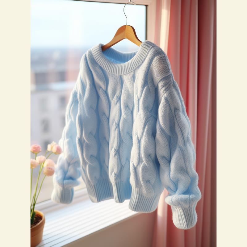 高级感超好看多巴胺蓝色针织衫温柔软糯慵懒风奶fufu毛衣外套秋季