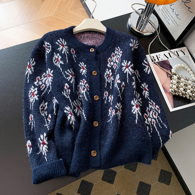牛X货 巨炸裂！今年流行韩国东大门花朵系扣慵懒风毛衣开衫女冬季