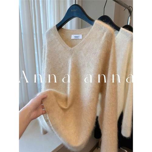 CHAO级推荐！欧货高端V领驼色毛衣女秋冬2025新款软糯慵懒针织衫