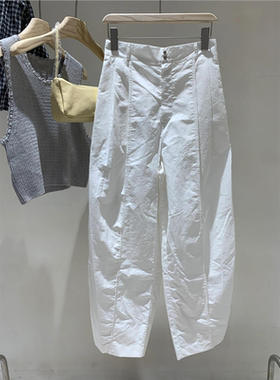 牛X货 巨炸裂！极简百搭白色纯棉休闲裤女夏季宽松修腿香蕉九分裤
