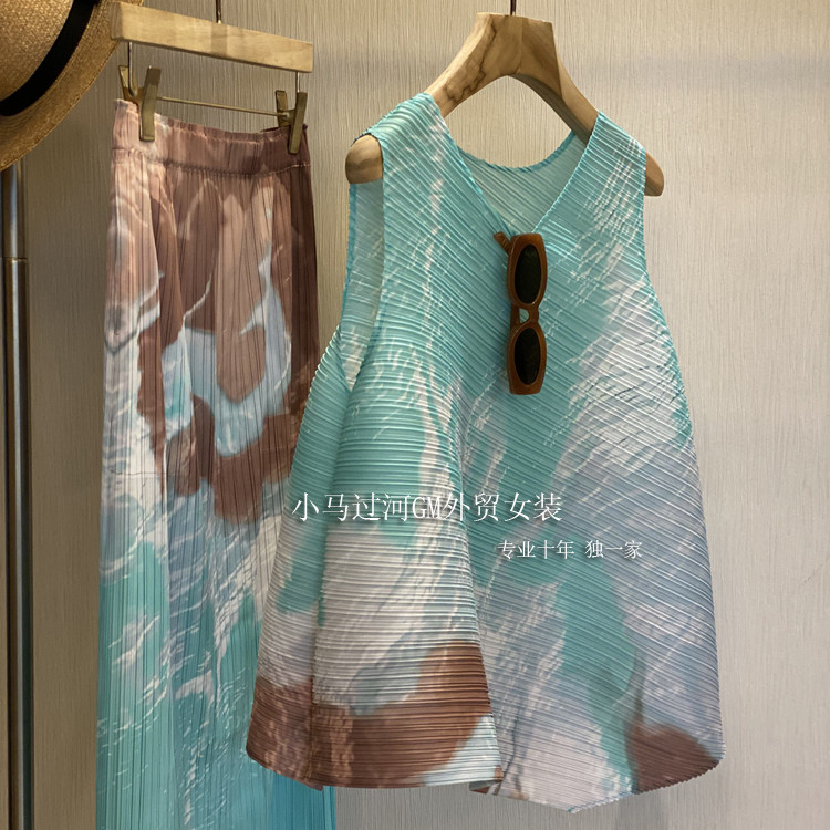 日本单！！g上千元质感，高阶重工褶皱印花不规则背心+半裙两件套,女装/女士精品,时尚套装,淘宝优惠券,粉丝福利购,淘宝优惠卷